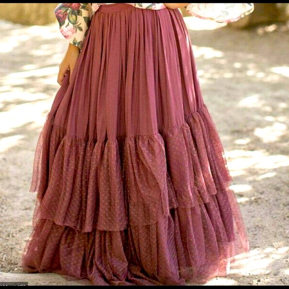 Joyfolie Ada tiered maxi skirt: Mauve - Picture 2 of 3